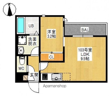 岡山県岡山市北区奥田１丁目[1LDK/31.72m2]の間取図