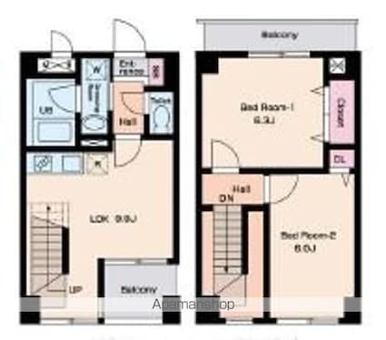 東京都中野区本町３丁目[2DK/51.48m2]の間取図