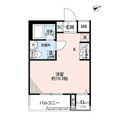 プレール・ドゥーク方南町[1R/25.92m2]の間取図