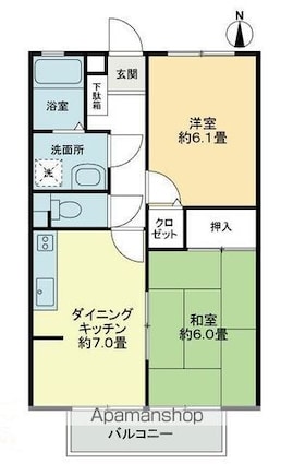 フォブールタウン成合Ｂ棟[2DK/44.72m2]の間取図