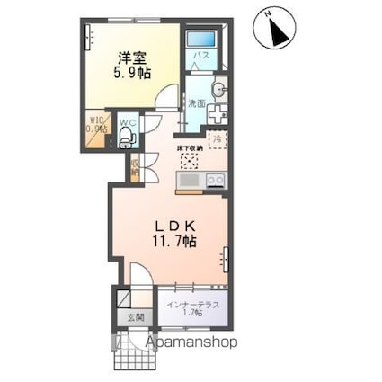 福室４丁目アパート[1LDK/43.24m2]の間取図