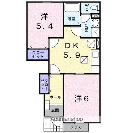 サニーヴィラ壱番館[2DK/42.77m2]の間取図