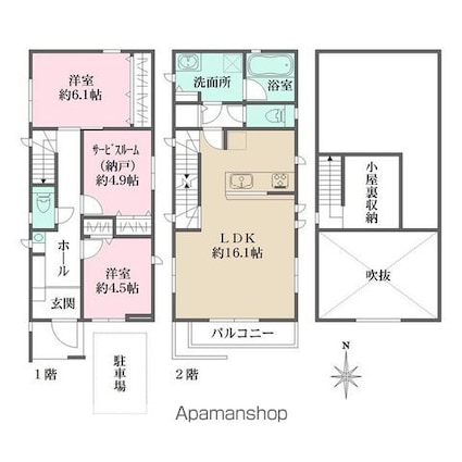 世田谷区喜多見５丁目戸建[2SLDK/82.6m2]の間取図