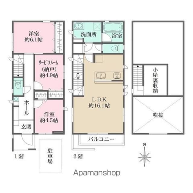 世田谷区喜多見５丁目戸建[2SLDK/82.6m2]の間取図