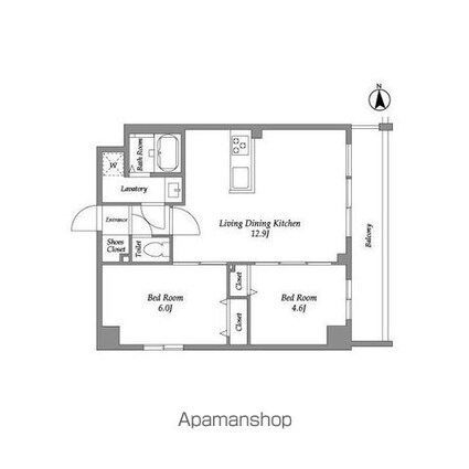 ザ・グラヴィティ新宿[2LDK/49.01m2]の間取図