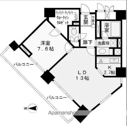 ミレニアムガーデンコート[1LDK/56.34m2]の間取図