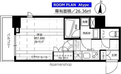ステージファースト菊川アジールコート[1K/26.36m2]の間取図
