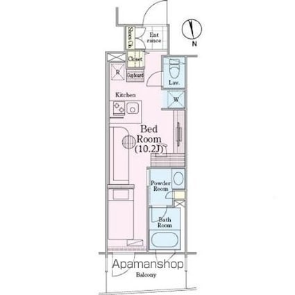 ロイジェントパークス四ツ谷[1R/25.74m2]の間取図