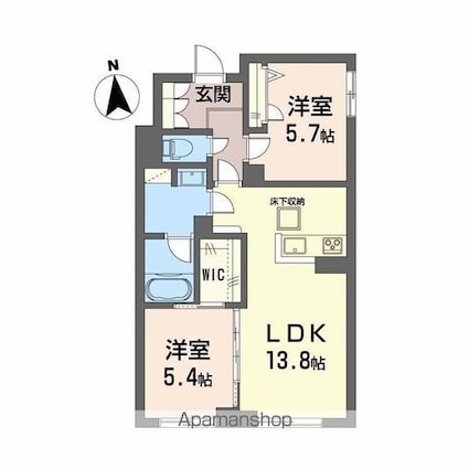 岡山県岡山市北区津島新野２丁目[2LDK/60.11m2]の間取図