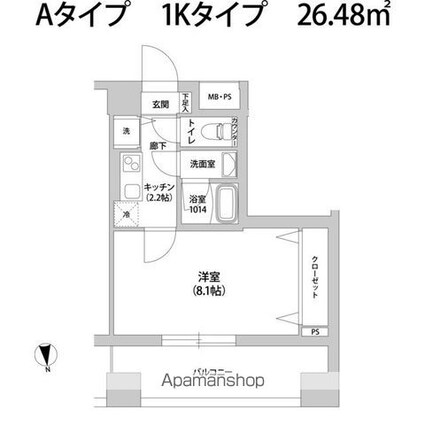 スカイレジデンス中落合[1K/26.48m2]の間取図
