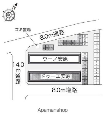 レオパレスドゥーエ安原[1K/26.08m2]の配置図