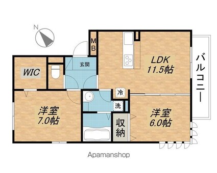 滋賀県大津市一里山１丁目[2LDK/58.2m2]の間取図