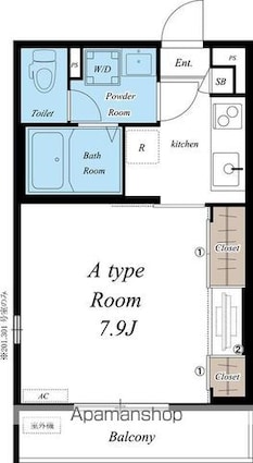 リブリ・ルームス弁天３ーⅢ[1K/26.08m2]の間取図