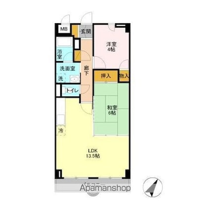 千葉県千葉市稲毛区小中台町[2LDK/54.54m2]の間取図