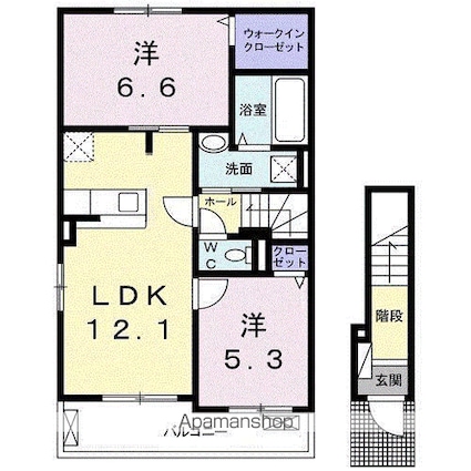 プラシード　Ⅱ[2LDK/58.99m2]の間取図