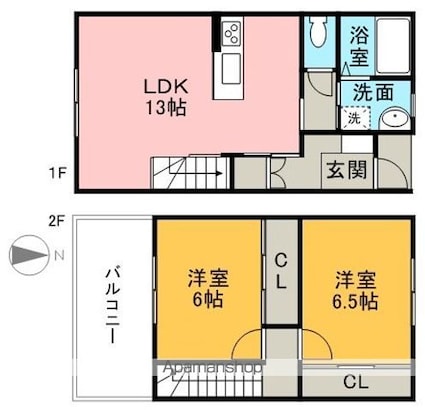 ＮａｔｕｒａｌＧａｒｄｅｎ南吉田[2LDK/65m2]の間取図