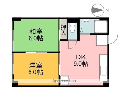 広島県広島市中区南竹屋町[2DK/39m2]の間取図