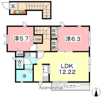 岡山県倉敷市福井[2LDK/61.6m2]の間取図
