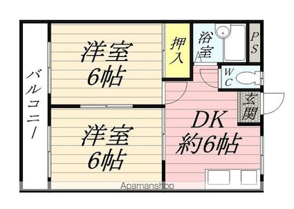 ハイツプランタン[2DK/37.8m2]の間取図