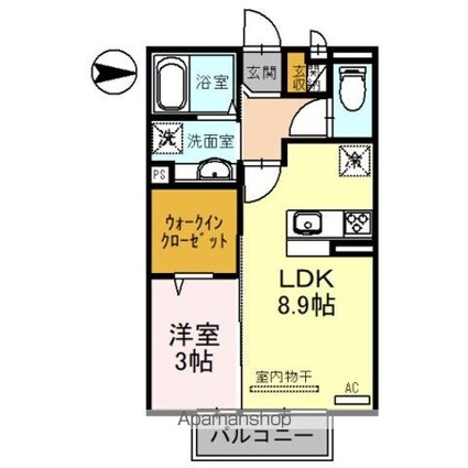 Ｄーｒｏｏｍ西小二里ＩＩ[1LDK/33.39m2]の間取図