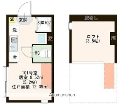 ハーモニーテラス富士見台Ⅲ[1R/12.37m2]の間取図