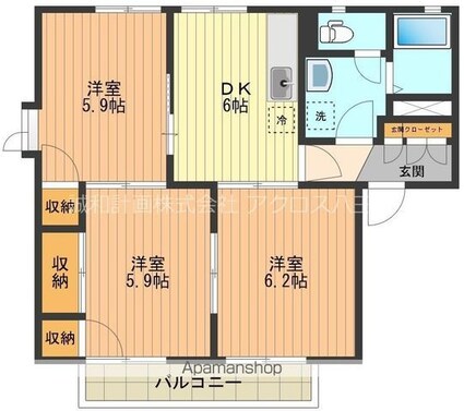 ディアスＫ２[3DK/53.01m2]の間取図