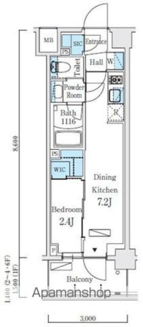 リビオメゾン東北沢[1DK/25.43m2]の間取図