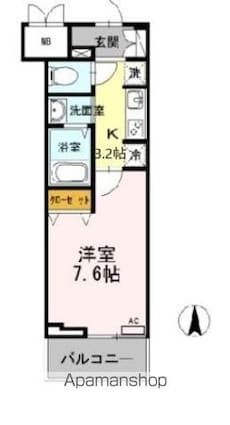 Ｒｉｓｉｎｇ　Ｐｌａｃｅ　Ｋａｍｅｉｄｏ[1K/26.25m2]の間取図