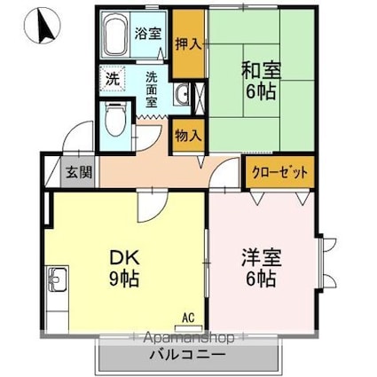 フレッシュグリーン２１　Ｂ棟[2DK/52.84m2]の間取図