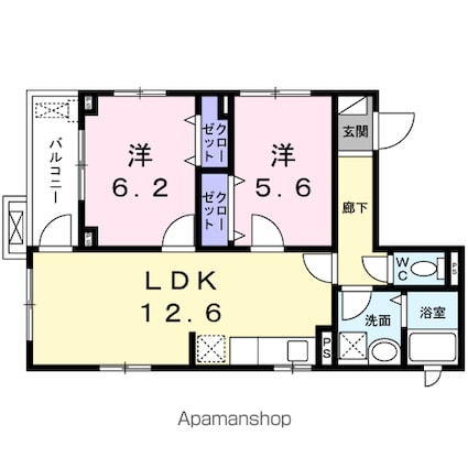 ソレイユ深沢[2LDK/55.39m2]の間取図