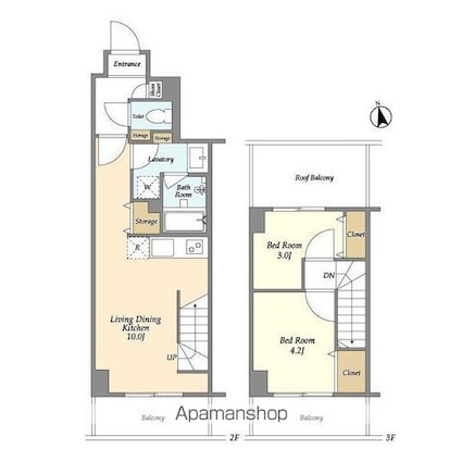 東京都新宿区中落合２丁目[2LDK/46.07m2]の間取図