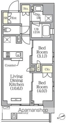 グランエール西日暮里[2LDK/43.39m2]の間取図