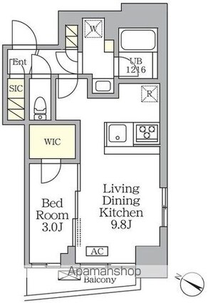 アジールコート三宿テラス[1LDK/33.39m2]の間取図