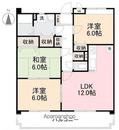 ローザ・クオーレⅡ[3LDK/68.88m2]の間取図