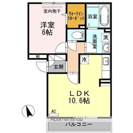 プランドール曙[1LDK/42.72m2]の間取図