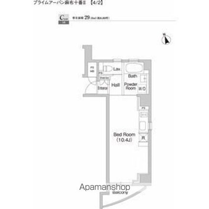 プライムアーバン麻布十番Ⅱ[1R/29.01m2]の間取図