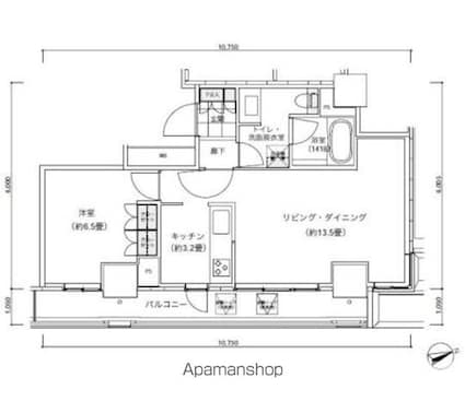 パークキューブ愛宕山タワー[1LDK/51.15m2]の間取図