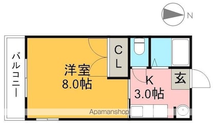 スカイハイツ[1K/24.44m2]の間取図