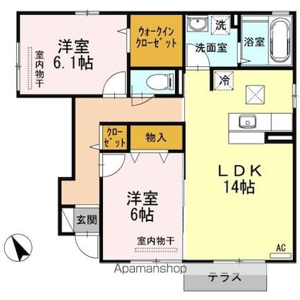 Ｄーｒｏｏｍビオラ[2LDK/65.45m2]の間取図