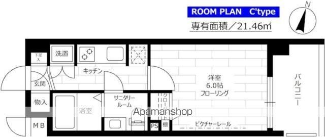 ステージグランデ三軒茶屋アジールコート[1K/21.46m2]の間取図