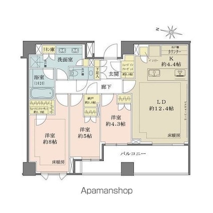 ザ・パークハウス千代田六番町[3LDK/84.2m2]の間取図