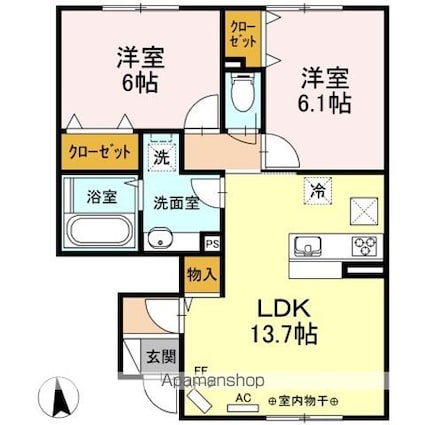 サンプレイス神田　Ａ[2LDK/59.49m2]の間取図