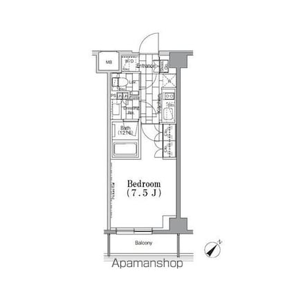 ＯＮＥ　ＲＯＯＦ　ＦＬＡＴ　ＴＳＵＫＩＳＨＩＭＡ[1K/25.02m2]の間取図