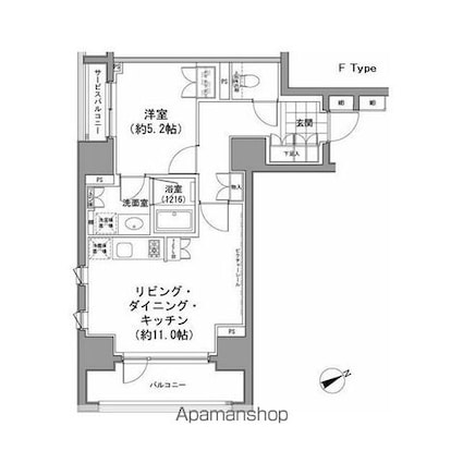 パークハビオ八丁堀[1LDK/45.56m2]の間取図