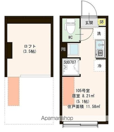Ｐａｒｋ　Ｔｅｒｒａｃｅ　富士見台[1R/11.58m2]の間取図