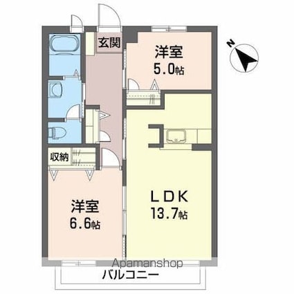 サンシャイン八戸[2LDK/58.5m2]の間取図