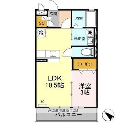 Ｏｎｅ’ｓ　Ｈａｒｂｏｒ[1LDK/33.39m2]の間取図