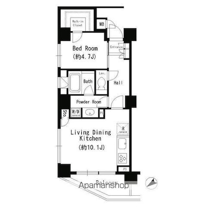エスティメゾン四谷坂町[1LDK/43.7m2]の間取図