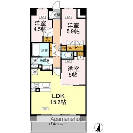 ロイヤルパークス仙台青葉通[3LDK/68.1m2]の間取図