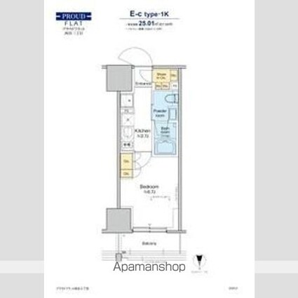 プラウドフラット四谷三丁目[1K/25.01m2]の間取図